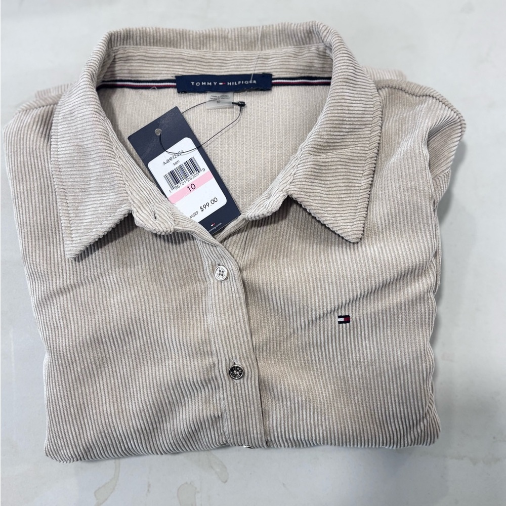 Tommy Hilfiger Taupe Button-Up Midi Dress - Picture 14 of 16